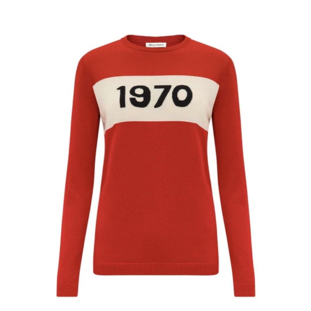 Women’s Bella Freud 1970 Merino Wool Jumper Sweater Top Size XS Red